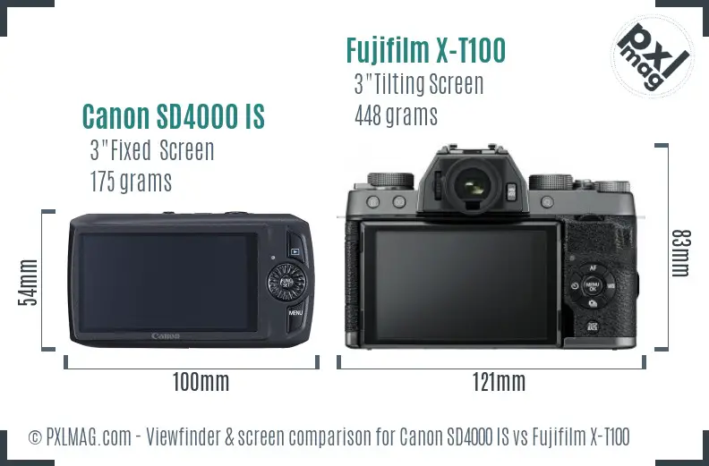 Canon SD4000 IS vs Fujifilm X-T100 Screen and Viewfinder comparison
