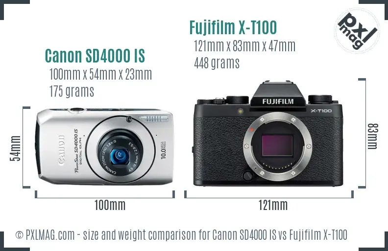 Canon SD4000 IS vs Fujifilm X-T100 size comparison