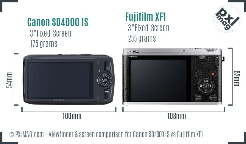Canon SD4000 IS vs Fujifilm XF1 Screen and Viewfinder comparison