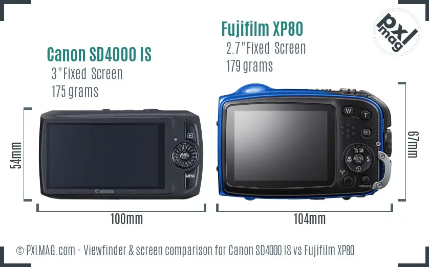 Canon SD4000 IS vs Fujifilm XP80 Screen and Viewfinder comparison Canon SD4000 IS vs Fujifilm XP80 Screen and Viewfinder comparison