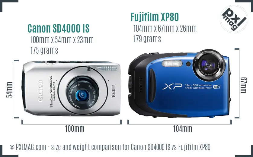 Canon SD4000 IS vs Fujifilm XP80 size comparison Canon SD4000 IS vs Fujifilm XP80 size comparison