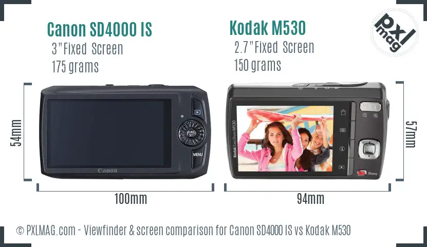Canon SD4000 IS vs Kodak M530 Screen and Viewfinder comparison Canon SD4000 IS vs Kodak M530 Screen and Viewfinder comparison