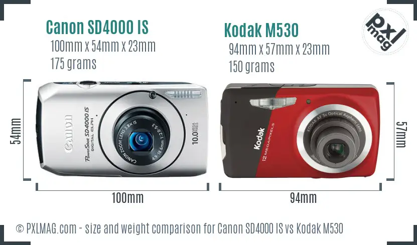 Canon SD4000 IS vs Kodak M530 size comparison Canon SD4000 IS vs Kodak M530 size comparison
