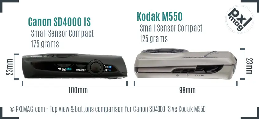 Canon SD4000 IS vs Kodak M550 top view buttons comparison
