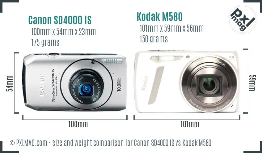 Canon SD4000 IS vs Kodak M580 size comparison
