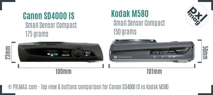 Canon SD4000 IS vs Kodak M580 top view buttons comparison