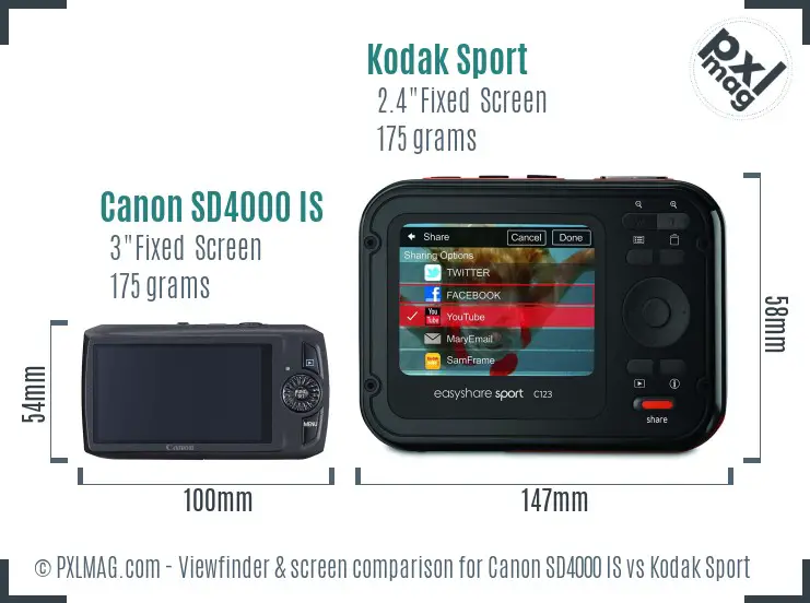 Canon SD4000 IS vs Kodak Sport Screen and Viewfinder comparison