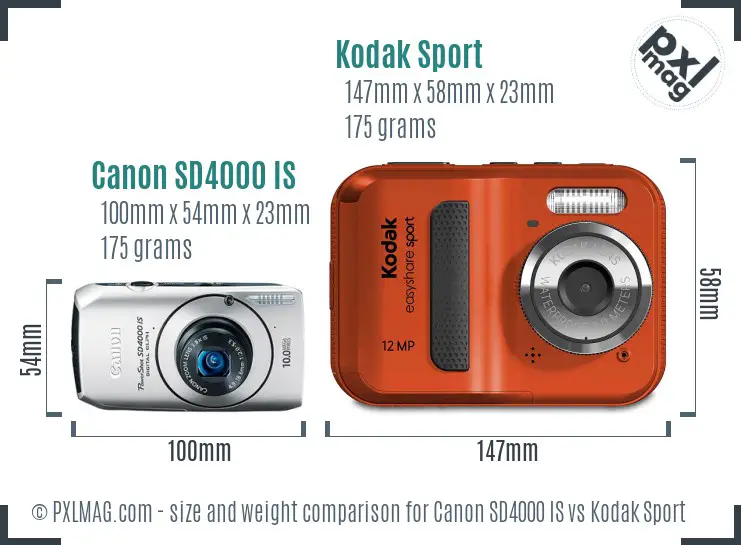 Canon SD4000 IS vs Kodak Sport size comparison