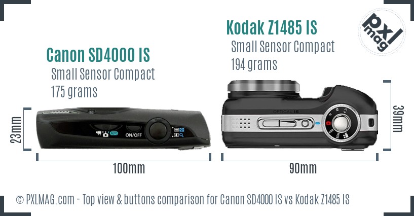 Canon SD4000 IS vs Kodak Z1485 IS top view buttons comparison
