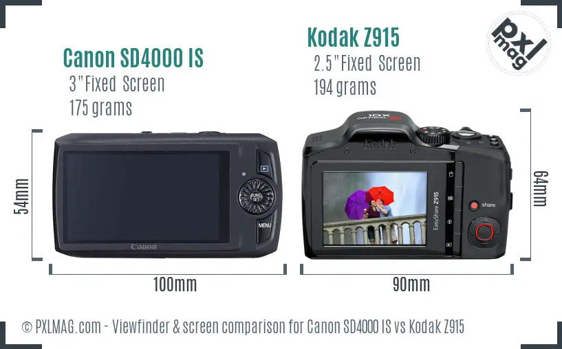 Canon SD4000 IS vs Kodak Z915 Screen and Viewfinder comparison