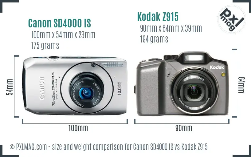 Canon SD4000 IS vs Kodak Z915 size comparison