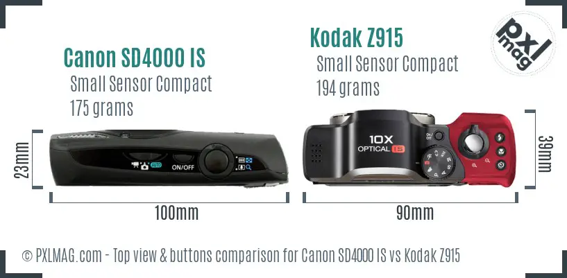 Canon SD4000 IS vs Kodak Z915 top view buttons comparison