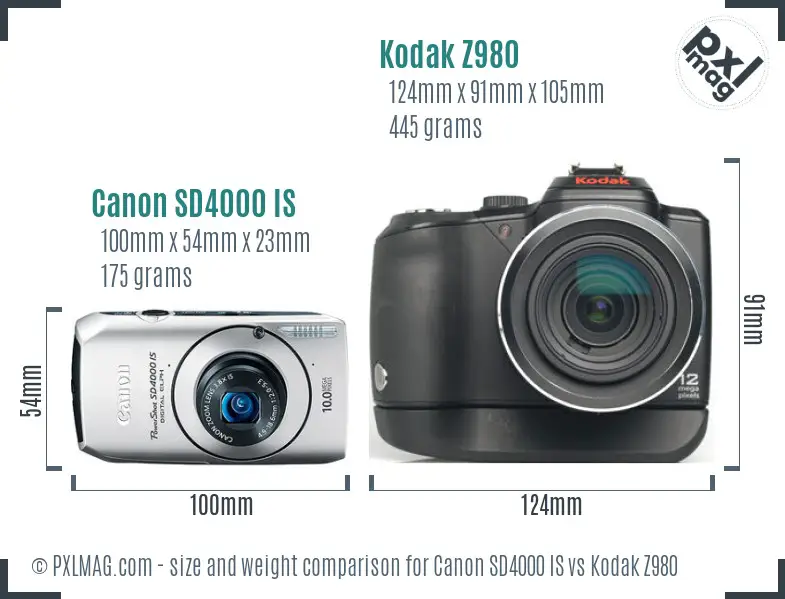 Canon SD4000 IS vs Kodak Z980 size comparison