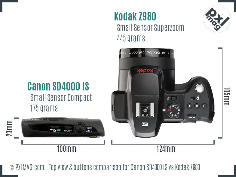 Canon SD4000 IS vs Kodak Z980 top view buttons comparison
