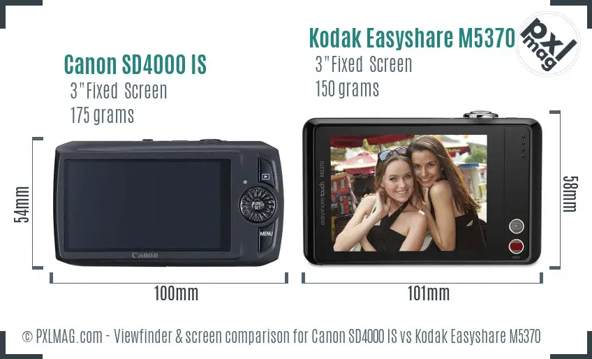 Canon SD4000 IS vs Kodak Easyshare M5370 Screen and Viewfinder comparison