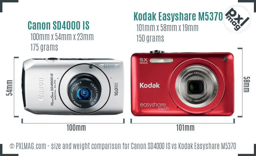 Canon SD4000 IS vs Kodak Easyshare M5370 size comparison