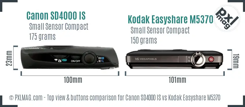 Canon SD4000 IS vs Kodak Easyshare M5370 top view buttons comparison