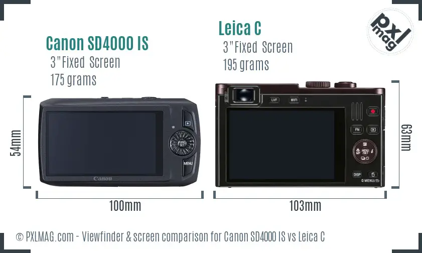 Canon SD4000 IS vs Leica C Screen and Viewfinder comparison