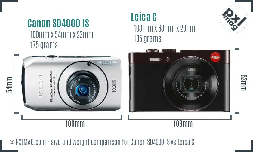 Canon SD4000 IS vs Leica C size comparison