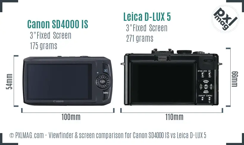 Canon SD4000 IS vs Leica D-LUX 5 Screen and Viewfinder comparison