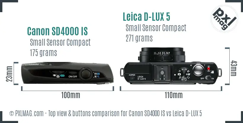 Canon SD4000 IS vs Leica D-LUX 5 top view buttons comparison