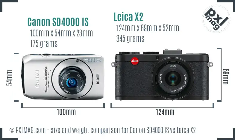 Canon SD4000 IS vs Leica X2 size comparison