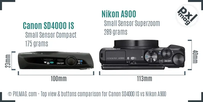 Canon SD4000 IS vs Nikon A900 top view buttons comparison