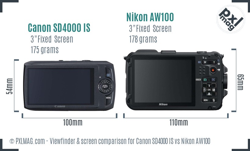 Canon SD4000 IS vs Nikon AW100 Screen and Viewfinder comparison