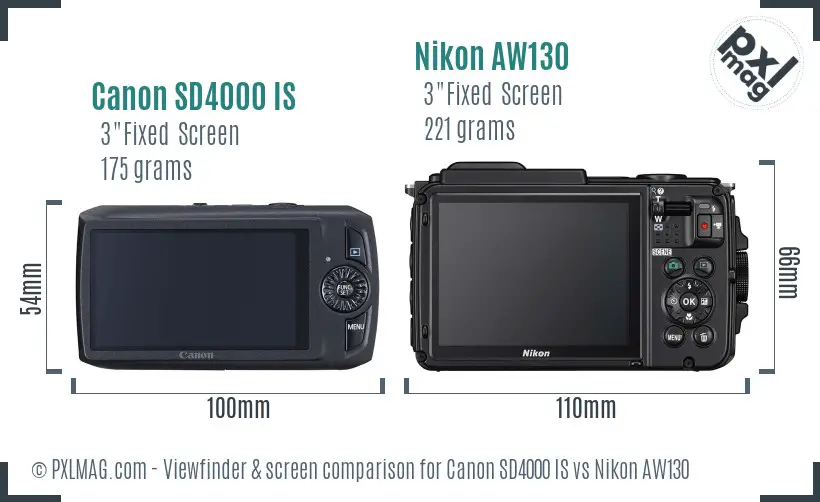 Canon SD4000 IS vs Nikon AW130 Screen and Viewfinder comparison