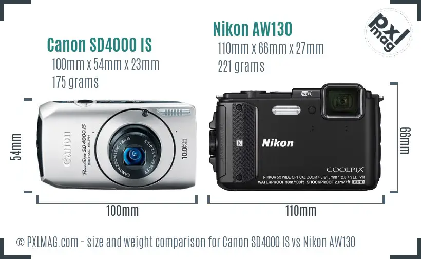 Canon SD4000 IS vs Nikon AW130 size comparison