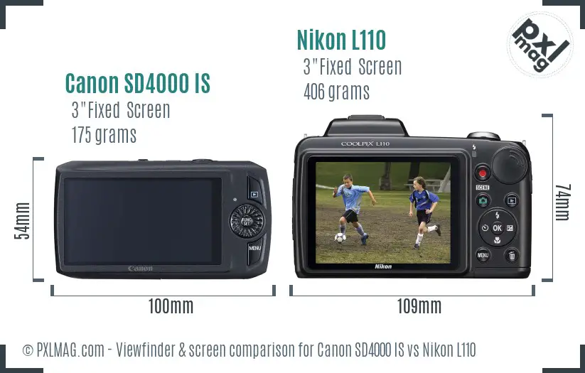 Canon SD4000 IS vs Nikon L110 Screen and Viewfinder comparison