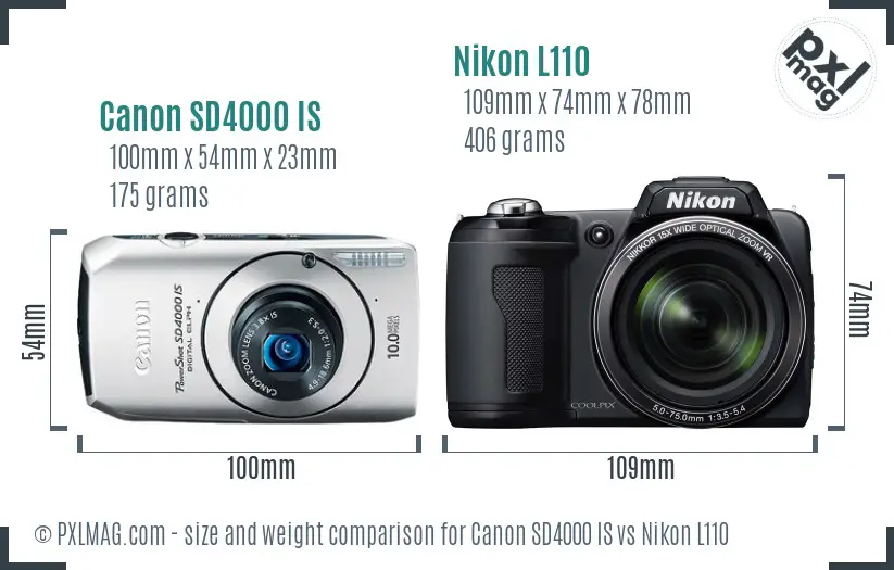 Canon SD4000 IS vs Nikon L110 size comparison