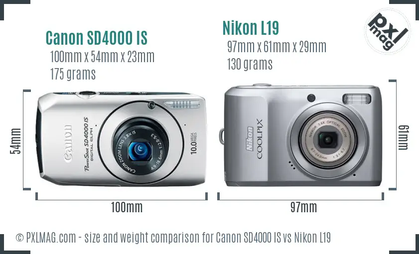 Canon SD4000 IS vs Nikon L19 size comparison