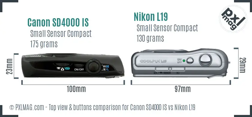 Canon SD4000 IS vs Nikon L19 top view buttons comparison