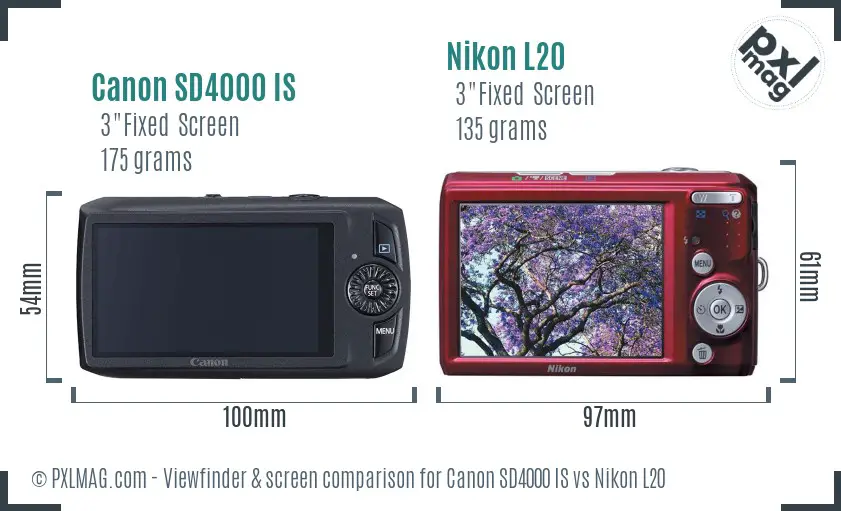 Canon SD4000 IS vs Nikon L20 Screen and Viewfinder comparison