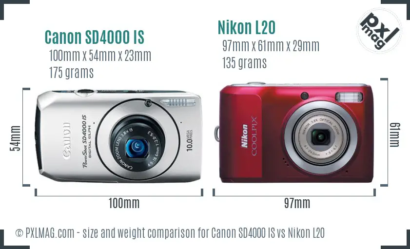 Canon SD4000 IS vs Nikon L20 size comparison Canon SD4000 IS vs Nikon L20 size comparison