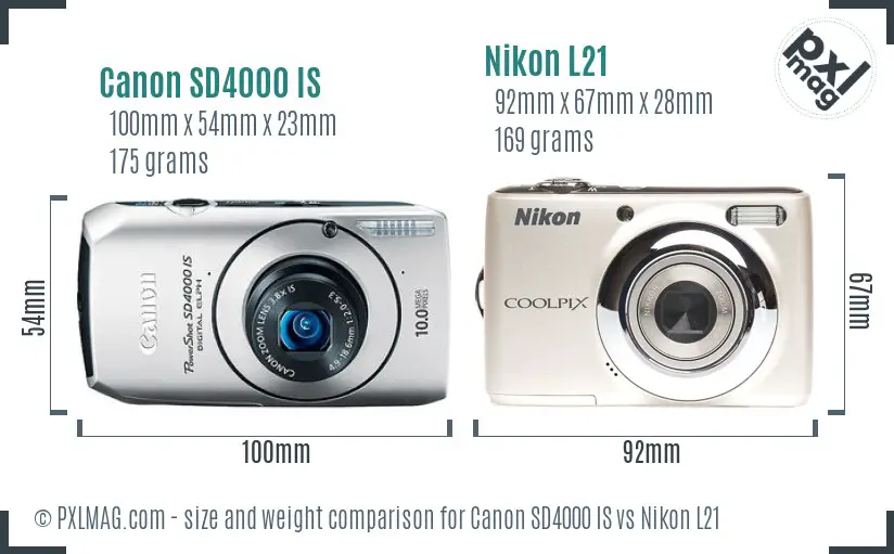 Canon SD4000 IS vs Nikon L21 size comparison