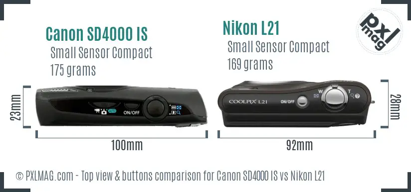 Canon SD4000 IS vs Nikon L21 top view buttons comparison