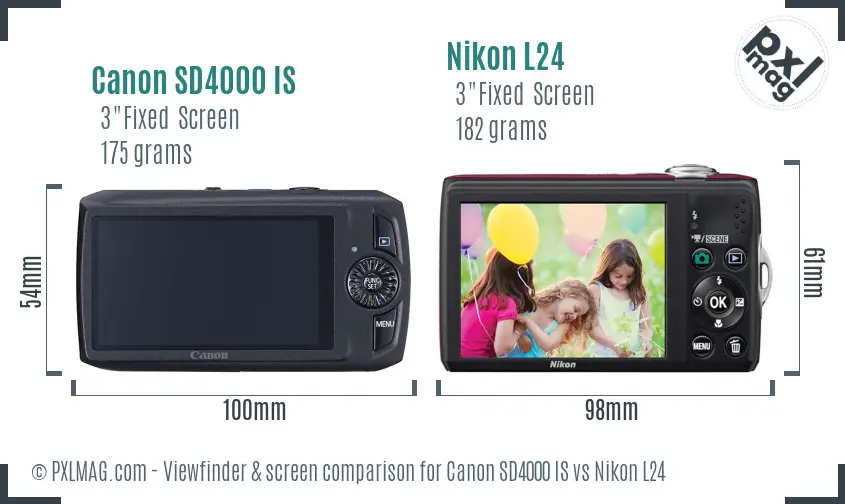 Canon SD4000 IS vs Nikon L24 Screen and Viewfinder comparison