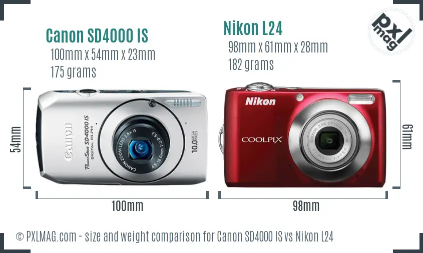 Canon SD4000 IS vs Nikon L24 size comparison