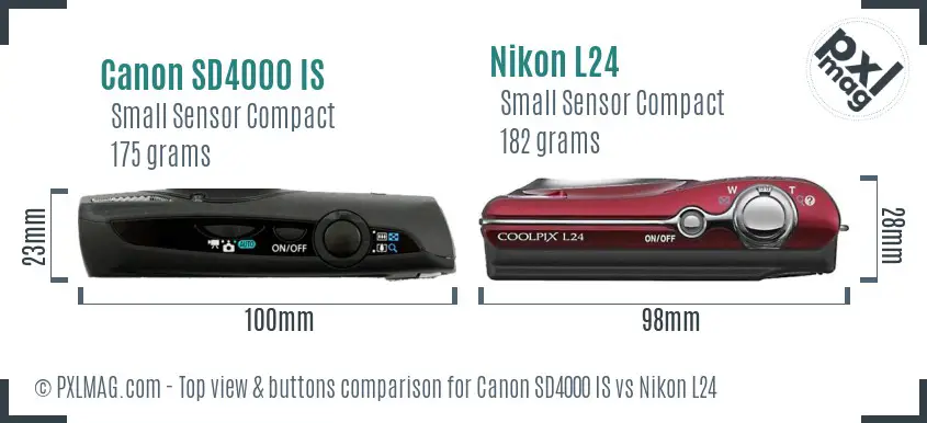 Canon SD4000 IS vs Nikon L24 top view buttons comparison