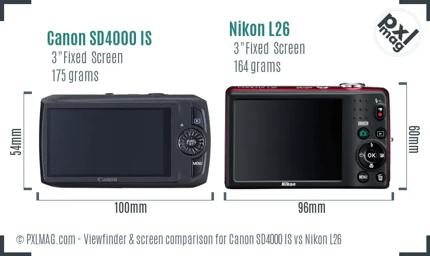 Canon SD4000 IS vs Nikon L26 Screen and Viewfinder comparison