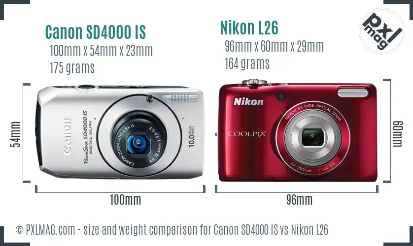 Canon SD4000 IS vs Nikon L26 size comparison