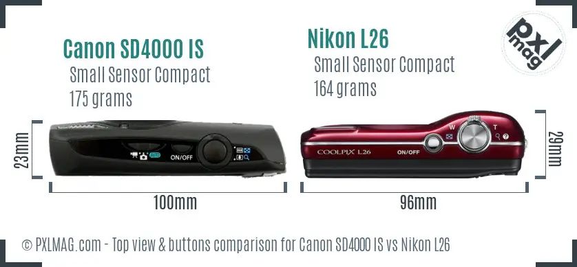 Canon SD4000 IS vs Nikon L26 top view buttons comparison