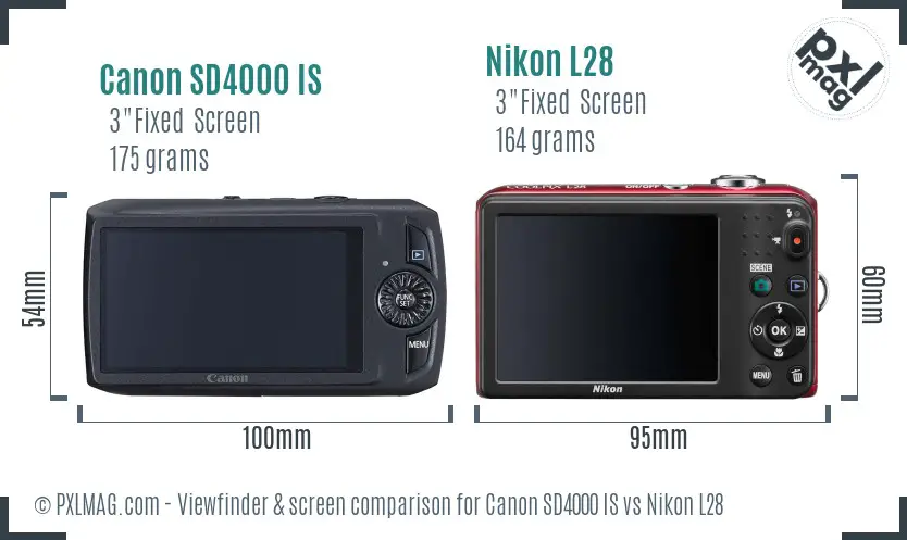 Canon SD4000 IS vs Nikon L28 Screen and Viewfinder comparison