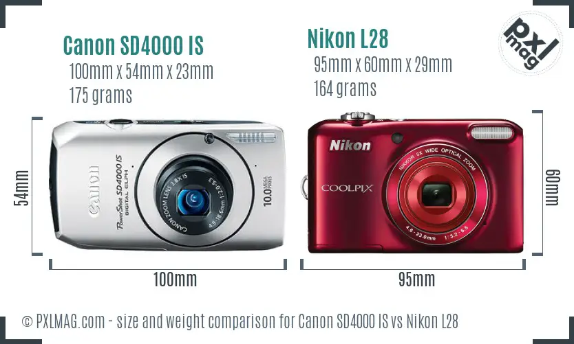 Canon SD4000 IS vs Nikon L28 size comparison