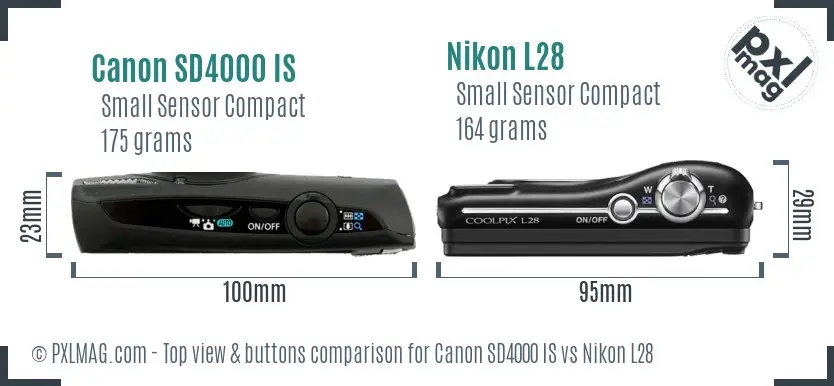 Canon SD4000 IS vs Nikon L28 top view buttons comparison