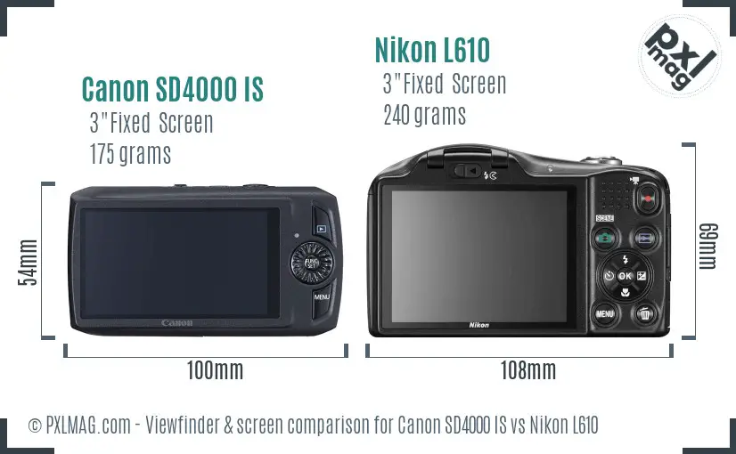 Canon SD4000 IS vs Nikon L610 Screen and Viewfinder comparison