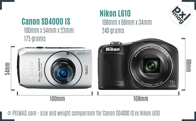 Canon SD4000 IS vs Nikon L610 size comparison