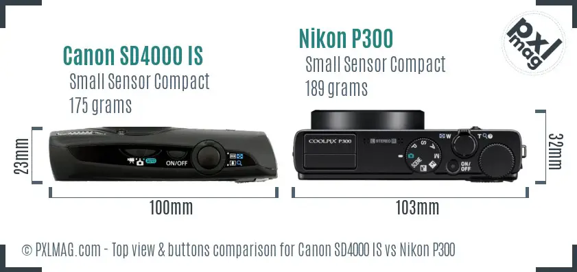 Canon SD4000 IS vs Nikon P300 top view buttons comparison